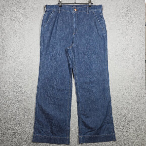 J. Crew Denim Pants Womens Size 33 Coastal Navy Wash Wide Leg Boot Stretch NWT - Picture 1 of 11
